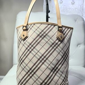 Burberry Beige and Brown Checkered Tote